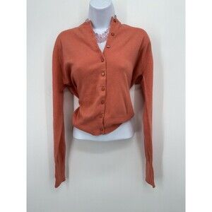 Vtg Pringle Pure Cashmere Scotland Cardigan Sweater Sz S salmon   peachie  botto